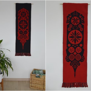 Finnish wall hanging wool Takana vintage reversible mid century tapestry Woven red Scandinavian decor