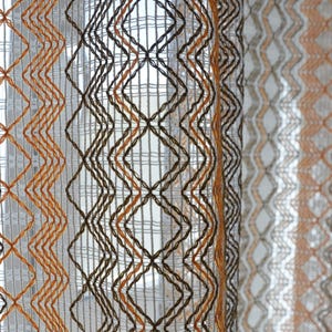 Orange net curtains vintage drapes pair of two panels 70s Scandinavian Swedish curtains