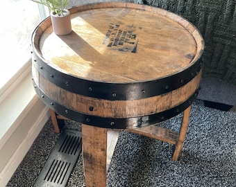 barrel side table, whiskey barrel end table, barrel furniture, whiskey barrel side table, bourbon barrel side table, barrel end table