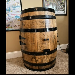 Bourbon Barrel Cabinet - Double Door, barrel cabinet, barrel bar, whiskey barrel bar, liquor cabinet, whiskey barrel cabinet, liquor cabinet