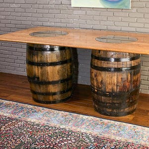 Double Whiskey Barrel Table: Bourbon Bar Dining Set
