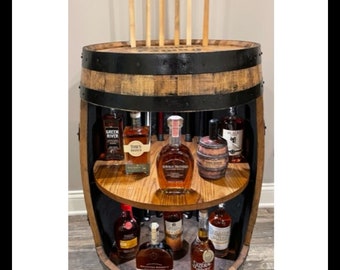 Whiskey Barrel Billiards Bar: Pool Stick & Liquor Cabinet