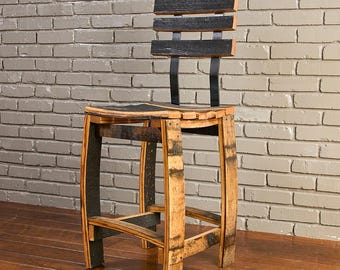 Bourbon Barrel Stave Bar Stool: 24" Height, Charred Wood Seat