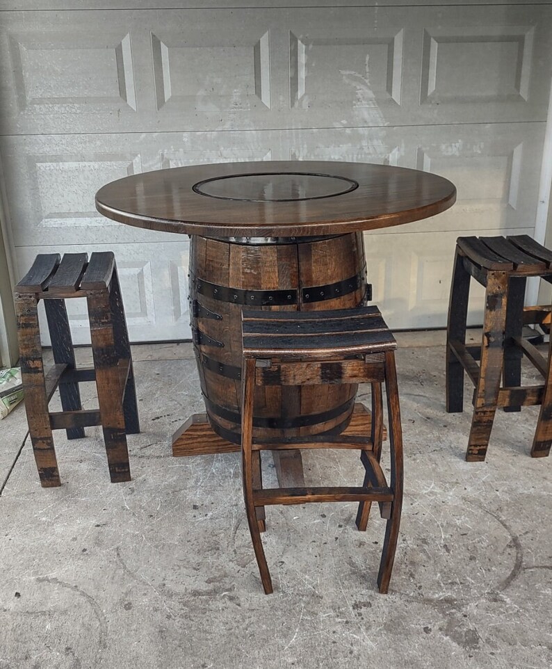 Bourbon Barrel Table Set With Chairs or Stools Whiskey Barrel Etsy
