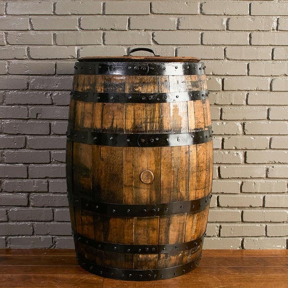 Whiskey Barrel Trash Can Cover: Half Barrel Wood Storage Bin