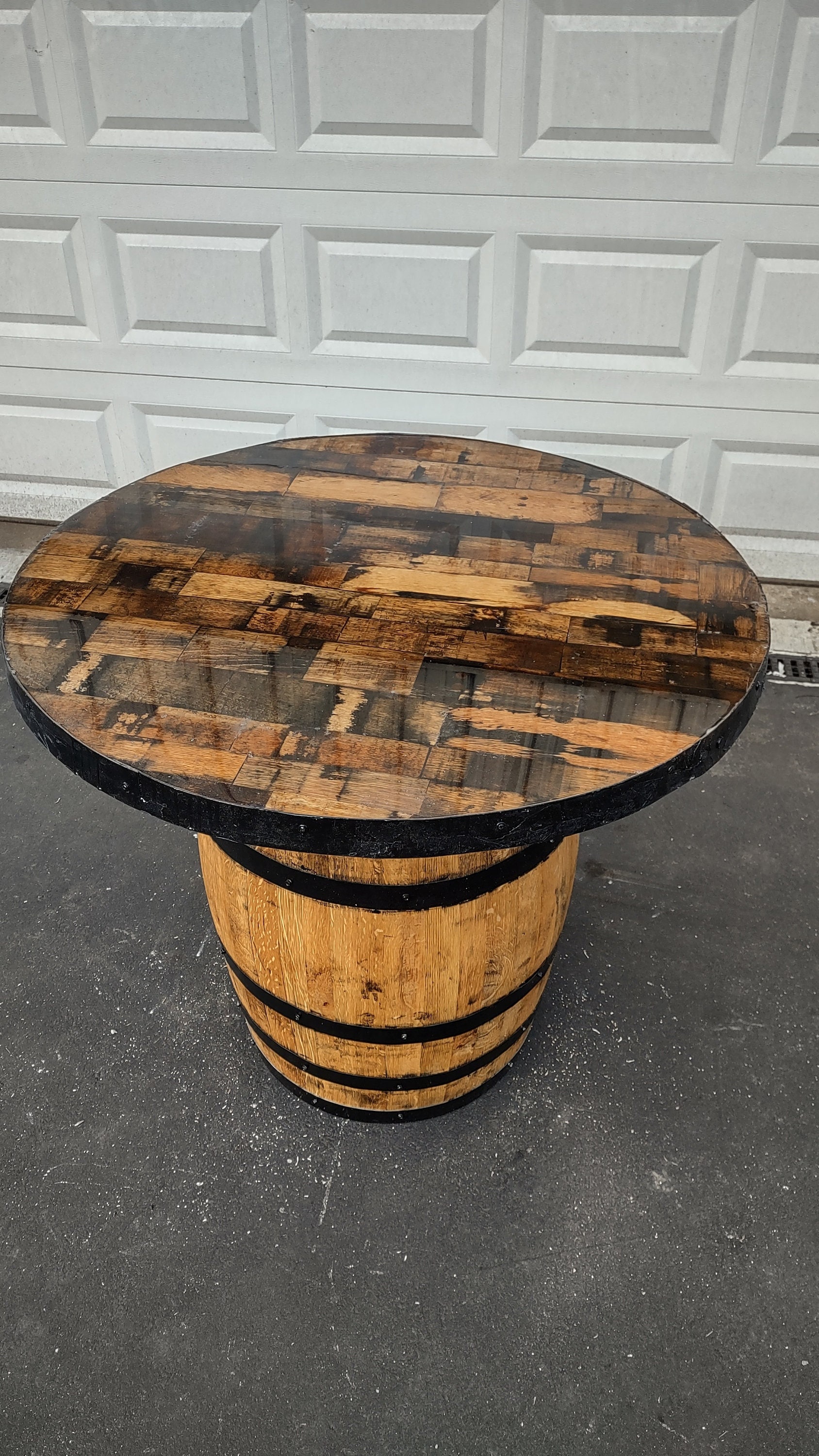 Refinished Whiskey Barrel Table: Bourbon Stave & Epoxy Resin Top