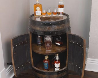 Bourbon Barrel Cabinet: Double Door Liquor Bar with Lights
