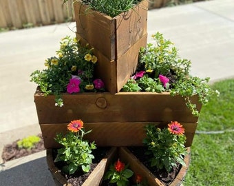 Bourbon barrel Tiered Planter