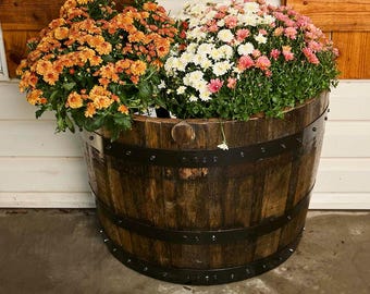 Bourbon Whiskey Barrel Quarter Planter: Garden Decor