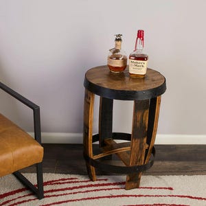 Miniature Whiskey barrel end table:  Authentic bourbon barrel furniture
