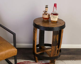 Miniature Whiskey barrel end table:  Authentic bourbon barrel furniture