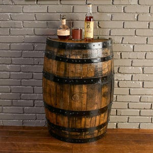 Refinished Bourbon Whiskey Half Barrel: Rustic Table (26x13x35")