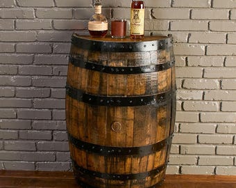 Refinished Bourbon Whiskey Half Barrel: Rustic Table (26x13x35")