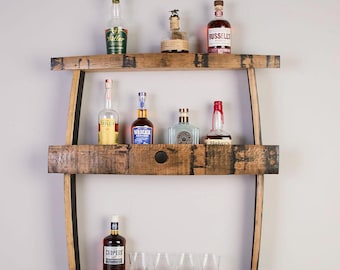 3-Tiered Barrel Stave Shelf: Whiskey & Bourbon Display