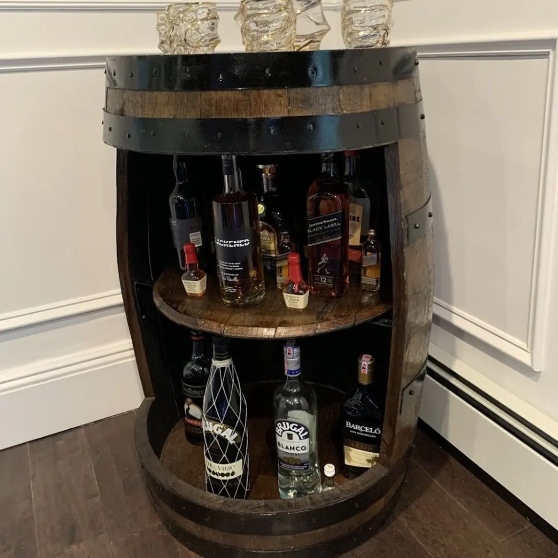 Bourbon Barrel Display With Lazy Susan Whiskey Barrel Etsy