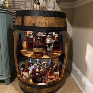 Bourbon Barrel Display Cabinet, whiskey barrel bar, bourbon barrel bar, bourbon barrel cabinet, whiskey barrel cabinet, barrel cabinet