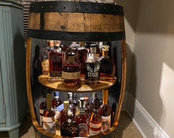 Bourbon Barrel Display Cabinet, whiskey barrel bar, bourbon barrel bar, bourbon barrel cabinet, whiskey barrel cabinet, barrel cabinet