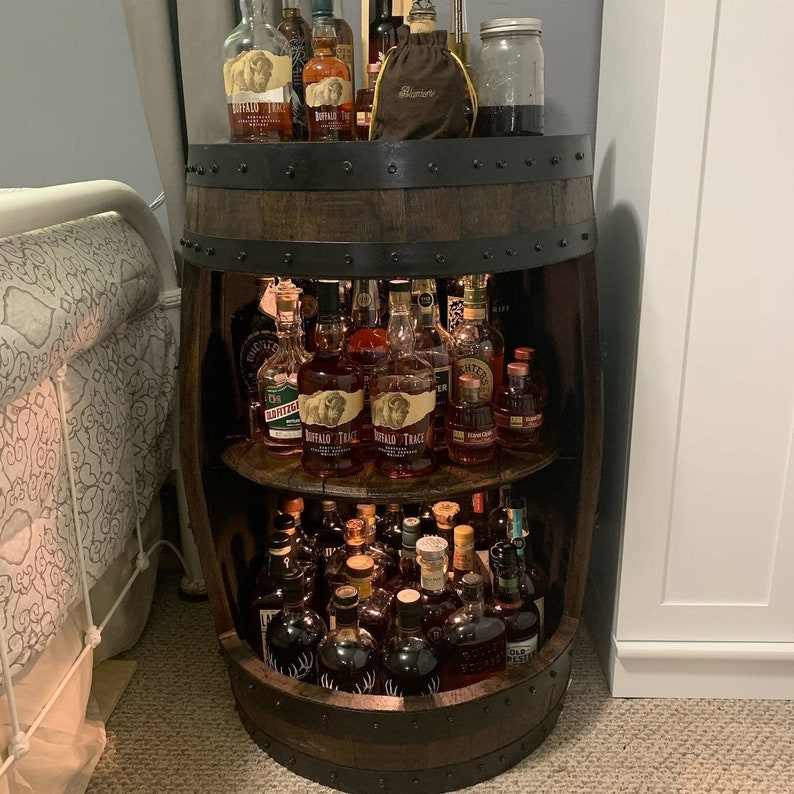 Bourbon Barrel Display Cabinet, whiskey barrel bar, bourbon barrel bar, bourbon barrel cabinet, whiskey barrel cabinet, barrel cabinet image 4
