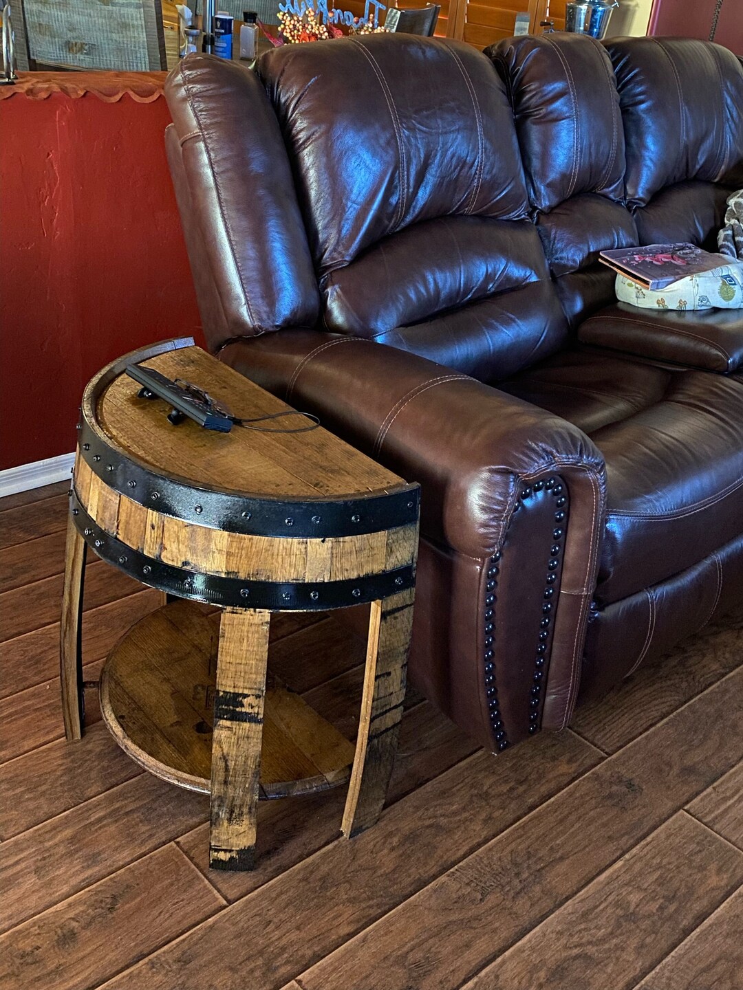 Half Whiskey Barrel Side Table, Barrel Side Table, Whiskey Barrel End