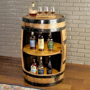 Bourbon Barrel Display Cabinet, whiskey barrel bar, bourbon barrel bar, bourbon barrel cabinet, whiskey barrel cabinet, barrel cabinet