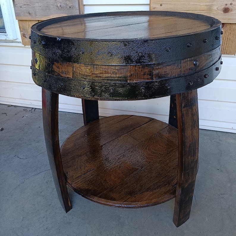 Bourbon Barrel Side Table: Authentic Whiskey Barrel Furniture dark walnut