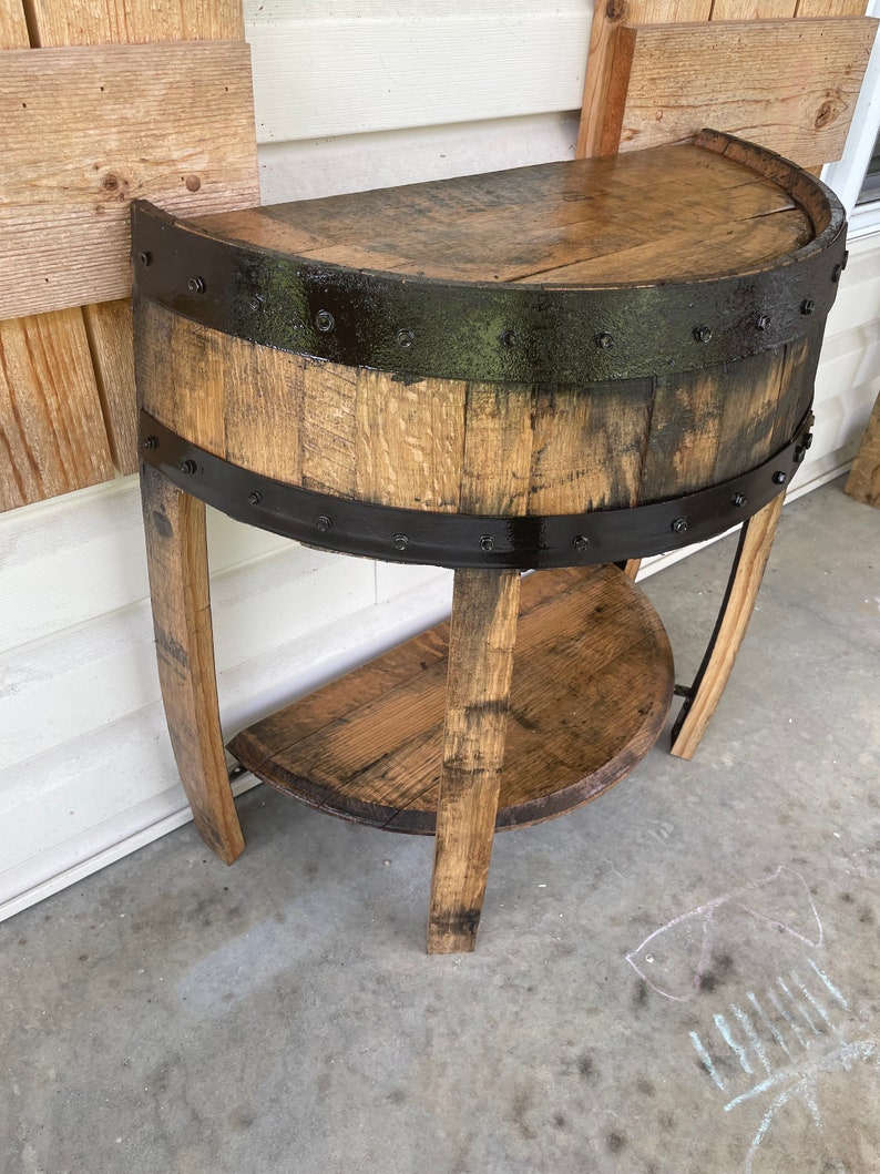Half Whiskey Barrel Side Table Barrel Side Table Whiskey Etsy