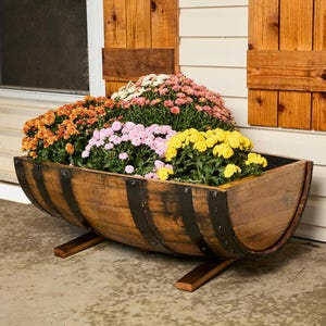 Refinished Whiskey Barrel Planter: Bourbon Barrel Garden Decor