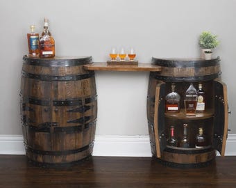 Reclaimed Whiskey Barrel Console Table with Oak Top
