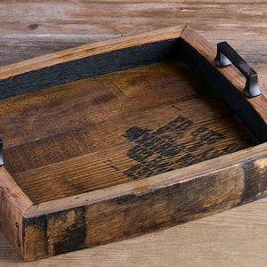 Bourbon Barrel Serving Tray: Personalized Whiskey Wood Ottoman Tray image 1