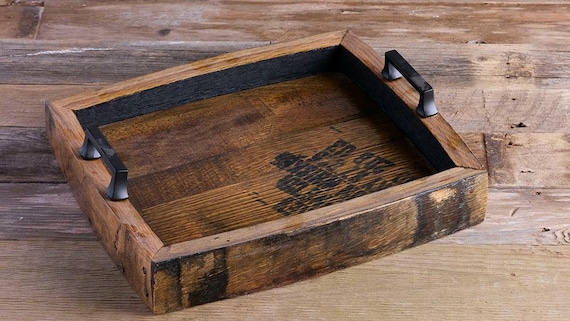 Bourbon Barrel Serving Tray: Personalized Whiskey Wood Ottoman Tray