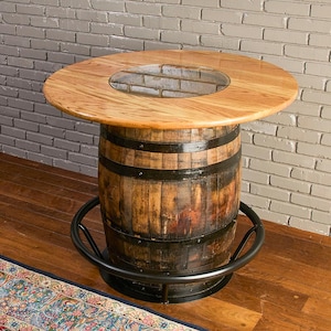 Whiskey Barrel Pub Table: Solid Oak Bourbon Barrel