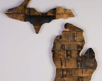 Michigan Barrel Stave Cutout: Rustic State Wall Art
