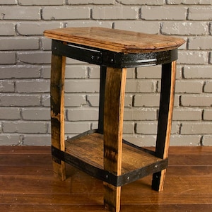 Bourbon Whiskey Barrel End Table: Rustic Rectangular Side Table