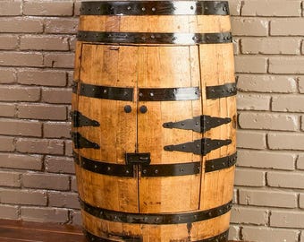 Bourbon Barrel Bar Cabinet with Doors: Authentic Whiskey Barrel Display