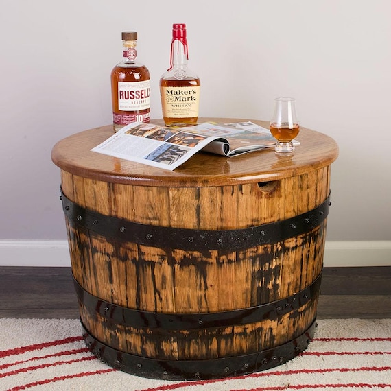 Whiskey Barrel End Table or Coffee Table: Solid Oak Top, Other