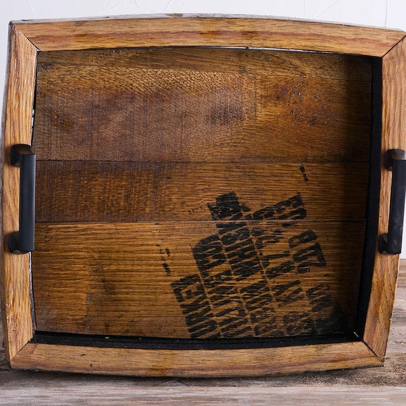Bourbon Barrel Serving Tray: Personalized Whiskey Wood Ottoman Tray image 4