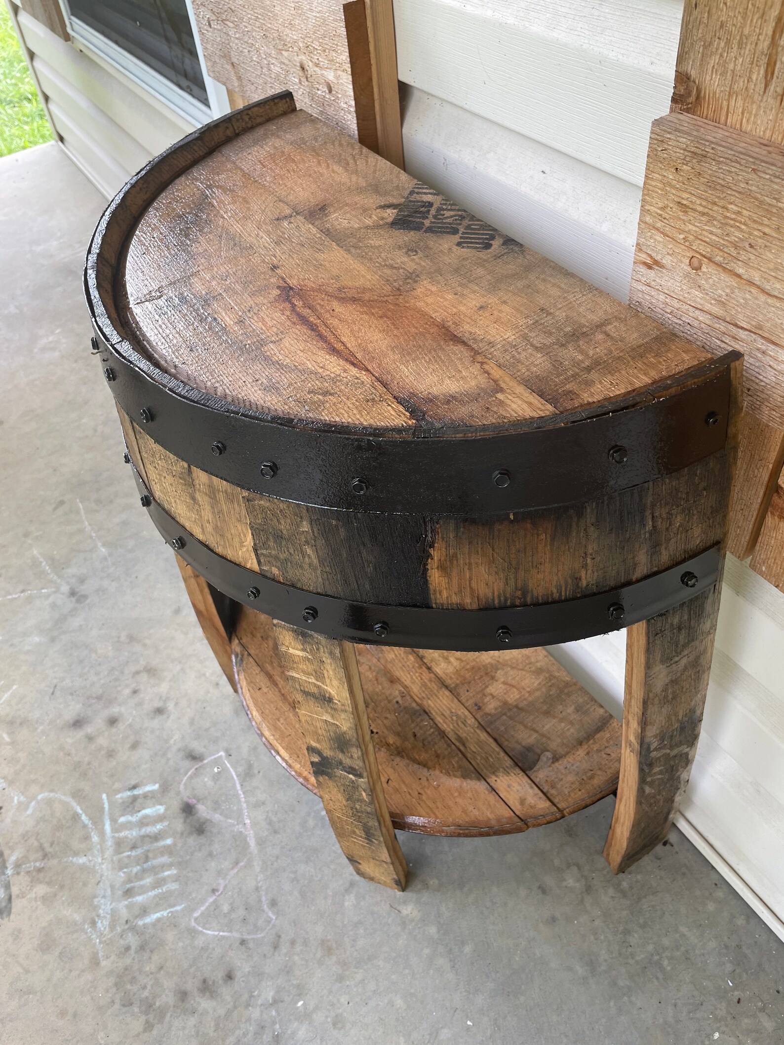 Half Whiskey Barrel Side Table Barrel Side Table Whiskey Etsy