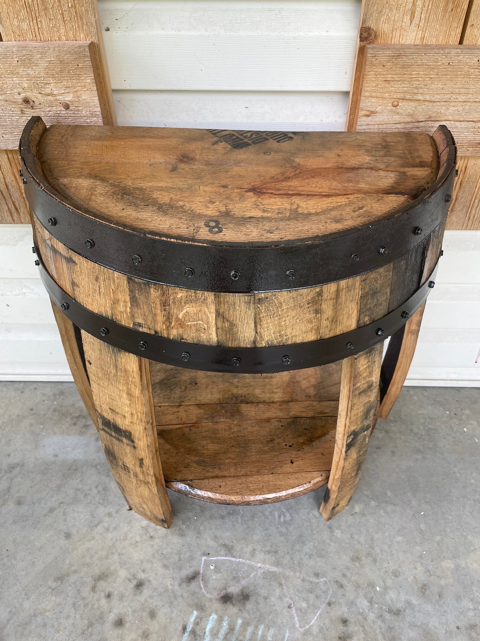 Half Whiskey Barrel Side Table Barrel Side Table Whiskey Etsy