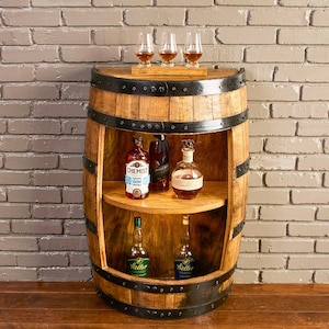 Half Bourbon Barrel Display Cabinet: Authentic Whiskey Barrel Bar