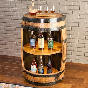 Bourbon Barrel Display Cabinet: Whiskey Barrel Bar with Lazy Susan