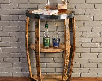 3-Tier Whiskey Barrel End Table: Rustic Side Table Bar