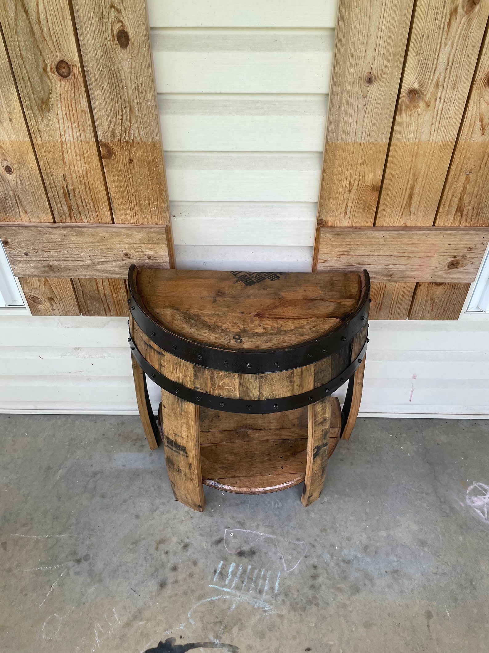 Half Whiskey Barrel Side Table Barrel Side Table Whiskey Etsy