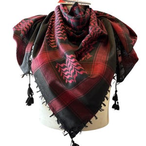 Woven Kufiya Hot Pink & Black Palestinian Scarf with Tassels