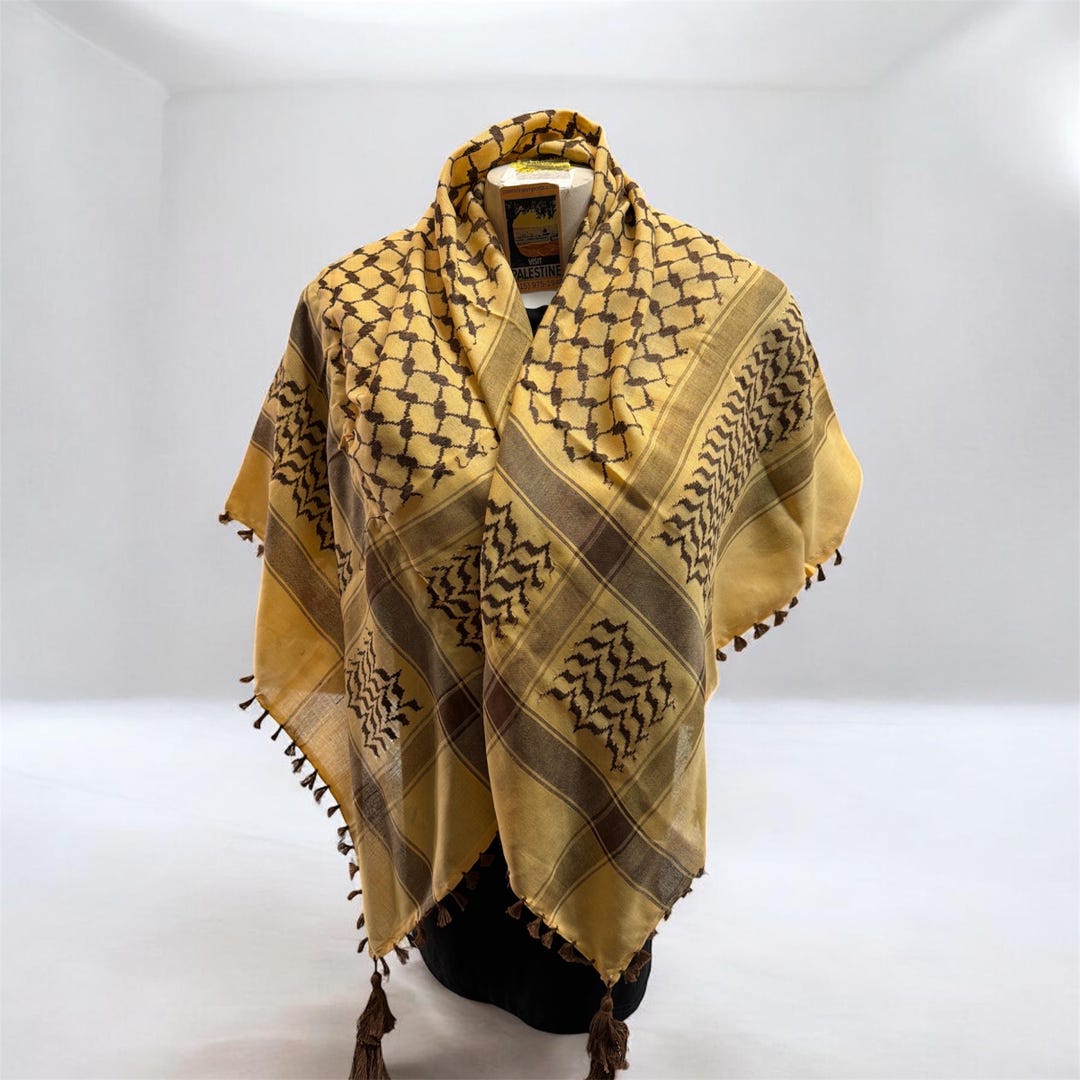 Woven Keffiyeh Brown on Tan Palestinian Scarf With Tassels (48