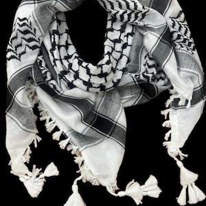 Traditional black on white Authentic keffiyeh with 4 sides Tassels (48"x48")