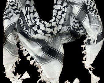 Traditional black on white Authentic keffiyeh with 4 sides Tassels (48"x48")