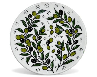 Ręcznie robiony ceramiczny okrągły talerz do serwowania o wymiarach 6,5 cala, wykonany ręcznie w Hebronie w Palestynie przez rodzinę Fakhouri