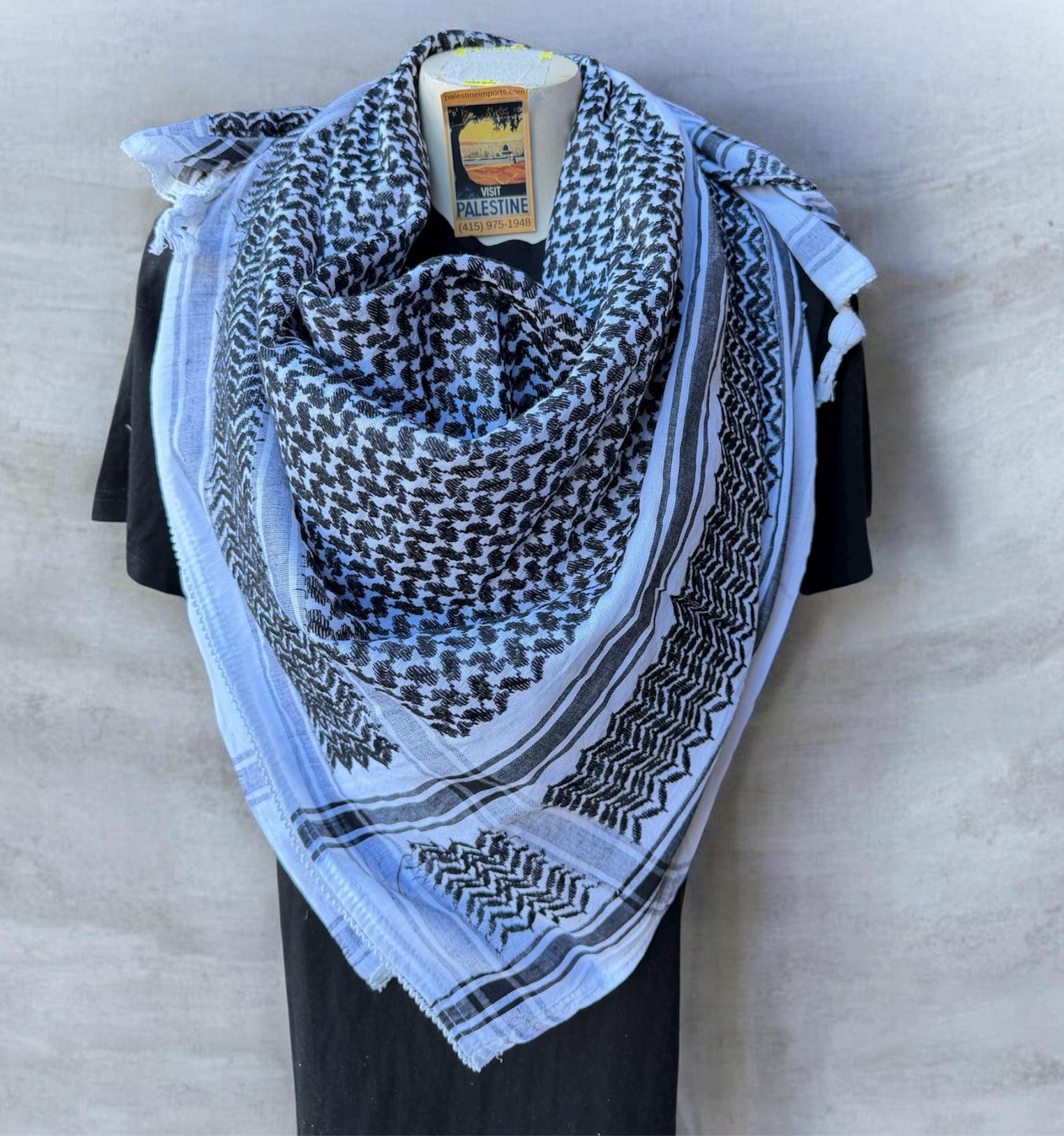 Authentic Palestine Made Keffiyeh Scarf: Black on White With Woven ...