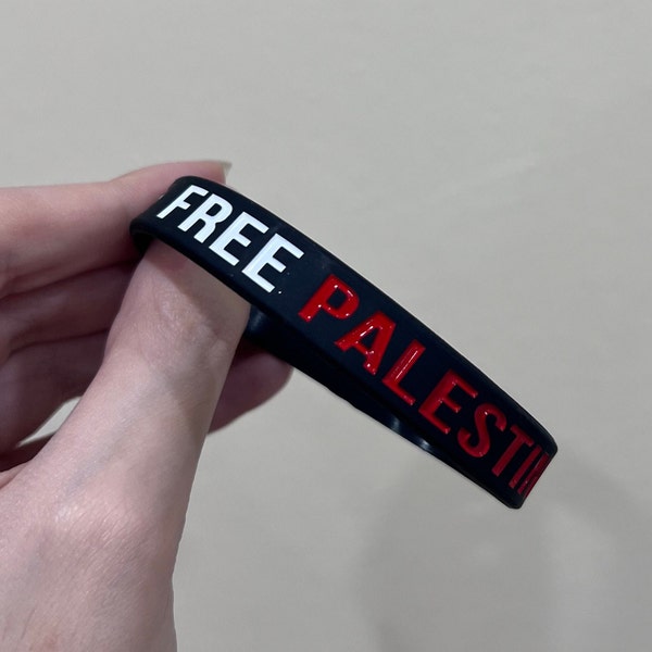 Free Palestine Save Gaza Black Rubber Wristband