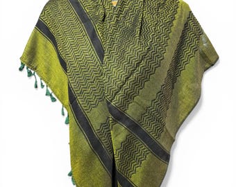 Authentic Palestine Made keffiyeh Scarf: olive green on black with Woven Tessels